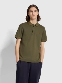 Farah Como Regular Fit Micro Check Polo Shirt In Olive Green