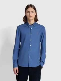 Farah Brewer Slim Fit Organic Cotton Oxford Shirt In Steel Blue