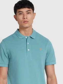 Farah Blanes Organic Cotton Short Sleeve Polo Shirt In Brook Blue -Farah vlb8mdaiiltov9vf84ya
