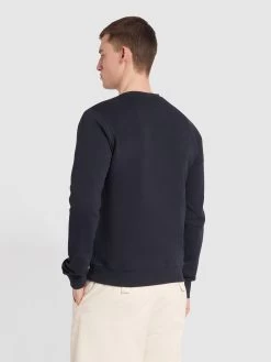 Farah Tim Organic Cotton Crew Neck Sweatshirt In True Navy -Farah vw95oi2itfbhee3eh0fo