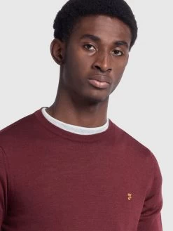 Mullen Merino Wool Crew Neck Jumper In Farah Burgundy -Farah wjwesg1mei3gvvgc4siv