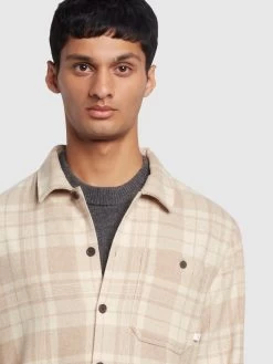 Farah Marks Relaxed Fit Check Overshirt In Straw Beige -Farah xfsh06ntxfbyetpzf4nk