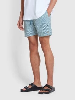 Farah Colbert Optical Print Swim Shorts In Croft Green
