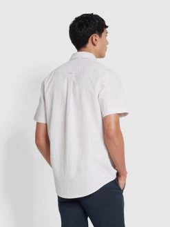 Farah Lewis Stripe Organic Cotton Short Sleeve Shirt In Dark Pink -Farah xovk6qsc2ezwejvrznbv