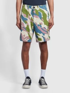 Farah Sepel Casual Fit Patch Camo Print Twill Shorts In Fog