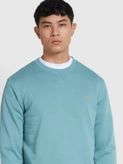 Farah Tim Organic Cotton Crew Neck Sweatshirt In Brook Blue -Farah xqohhxhjunxlhl7npzuh
