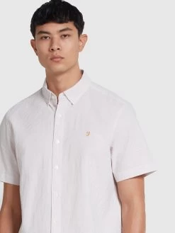 Farah Lewis Stripe Organic Cotton Short Sleeve Shirt In Dark Pink -Farah xuooltloqvwjmeyk8njb