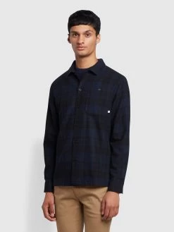 Farah Marks Relaxed Fit Check Overshirt In Yale