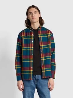 Farah Giusto Button Down Check Shirt In Sailor Blue