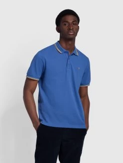 Farah Alvin Regular Fit Tipped Collar Polo Shirt In Steel Blue