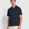 Farah Denny Button-Through Waffle Polo Shirt In True Navy -Farah yiha8fltetcgoaenvkvt