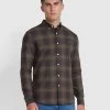 Farah Brewer Check Slim Fit Organic Cotton Long Sleeve Shirt In Liquorice Blue