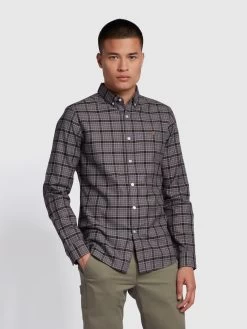 Farah Fraser Slim Fit Long Sleeve Check Shirt In Charcoal