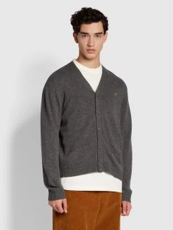Birchall Slim Fit Lambswool Cardigan In Farah Grey Marl