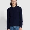 Farah Saluzzo Regular Fit Cable Crew Neck Sweater In True Navy -Farah zcx63jmihpv8la9lelac