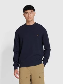 Farah Edwards Crew Neck Jumper In True Navy