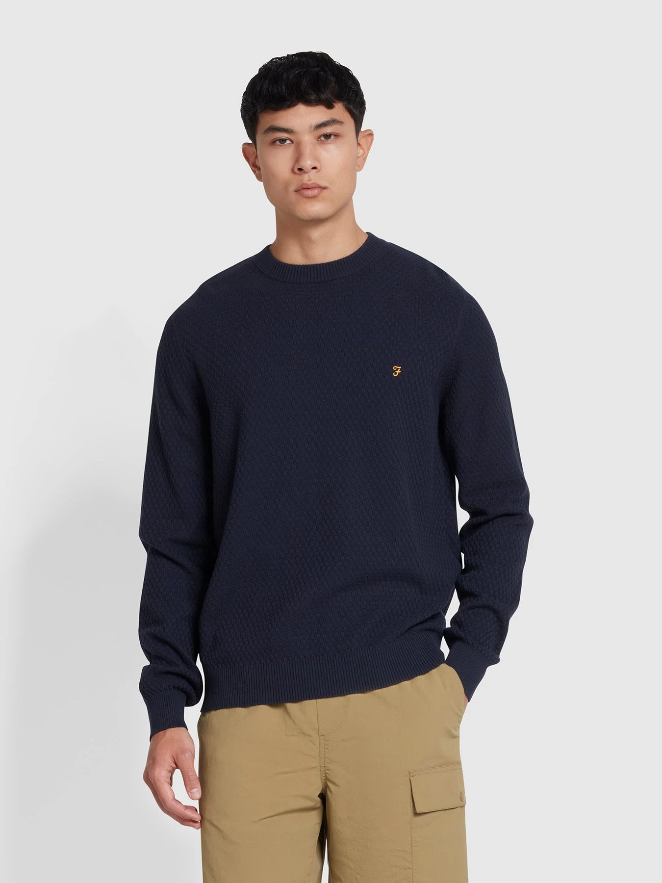 Farah Edwards Crew Neck Jumper In True Navy